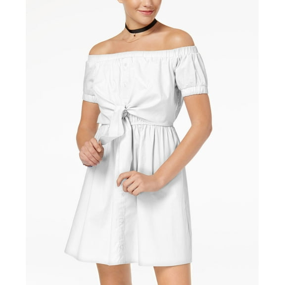 Ultra Flirt Juniors Cotton Off The Shoulder Fit Flare Dress White M