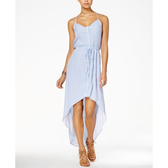 Ultra Flirt Juniors Cotton Printed High Low Dress Blue/White Stripe M