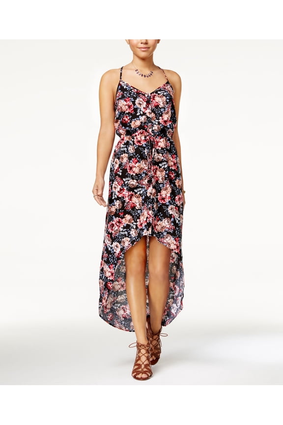 Juniors Cotton Printed High Low Dress Dark Floral M