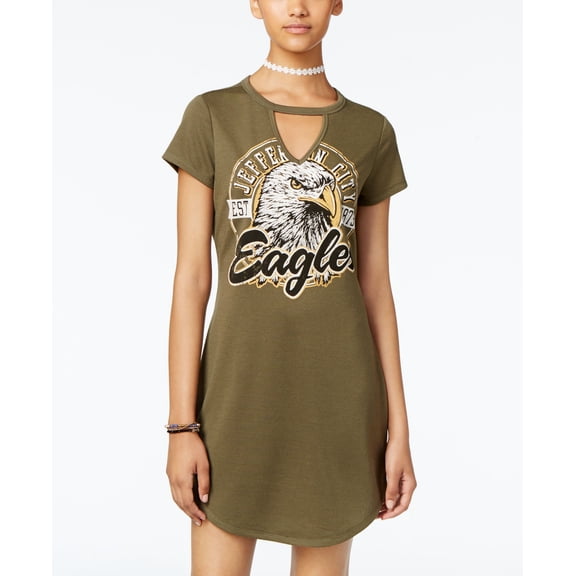 Ultra Flirt Juniors Cutout Graphic T-Shirt Dress Grape Leaf S