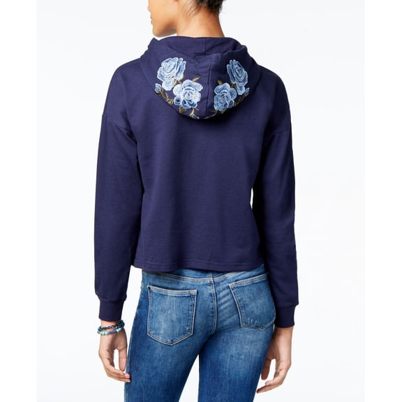 Ultra Flirt Juniors Embroidered Pullover Hoodie Dark Navy XS