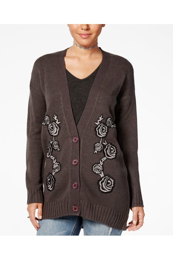 Juniors Floral Patch Cardigan Magnet Grey L