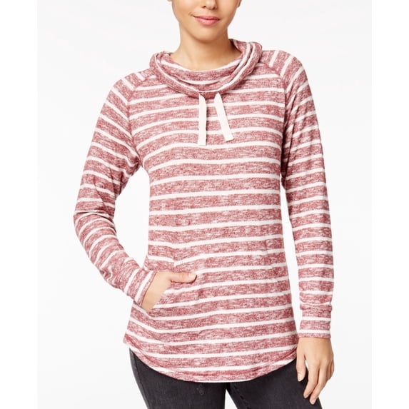 Ultra Flirt Juniors Funnel Neck Sweatshirt Cabernet Marl Stripe XS