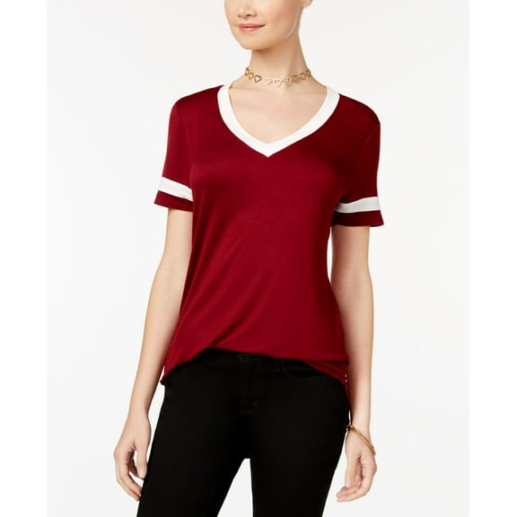 Ultra Flirt Juniors High Low Football T-Shirt Cabernet/Gardenia S