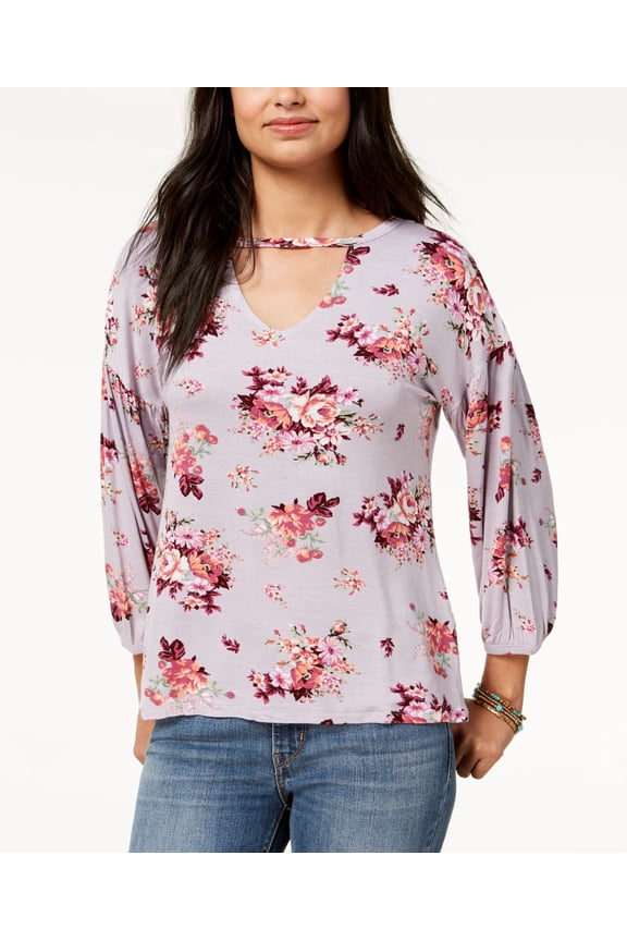 Juniors Keyhole Bubble Sleeve Top Fresh Floral XL