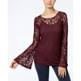 thumbnail image 1 of Ultra Flirt Juniors' Lace Bell-Sleeve Top (Tawny Port, S), 1 of 1