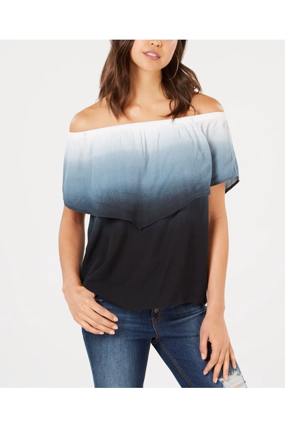 Juniors Off The Shoulder Flounce Top Black Ombre XS