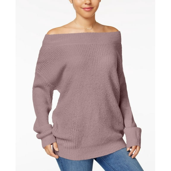 Ultra Flirt Juniors Off The Shoulder Pullover Cozy Sweater Sea Fog L