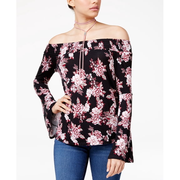 Ultra Flirt Juniors Off The Shoulder Top Black Floral L