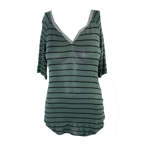 Ultra Flirt Juniors Olive Black Striped Split-Neck T-Shirt S
