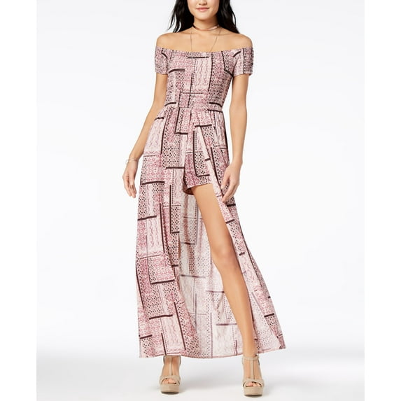 Ultra Flirt Juniors Printed Smocked Maxi Romper Boho Patchwork S