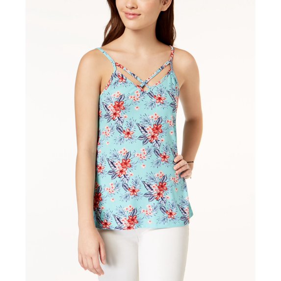 Ultra Flirt By Ikeddi Juniors Printed Two Way Tank Top Blue Floral L