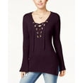 thumbnail image 1 of Ultra Flirt Juniors Ribbed Bell Sleeve Sweater Black Currant Purple XL, 1 of 1