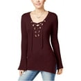 thumbnail image 1 of Ultra Flirt Juniors Ribbed Bell Sleeve Sweater Cabernet M, 1 of 1