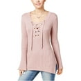 thumbnail image 1 of Ultra Flirt Juniors Ribbed Bell Sleeve Sweater Evening Pink Sand S, 1 of 1