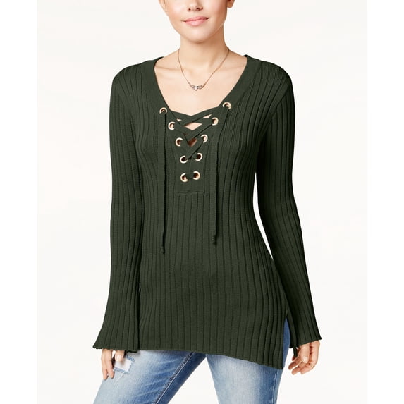 Ultra Flirt Juniors Ribbed Bell Sleeve Sweater Grape Leaf XL