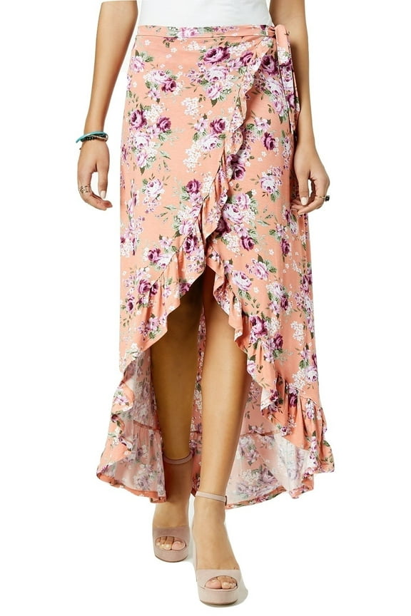 Juniors Ruffled High-Low Maxi Skirt Pretty Rose Bloom L
