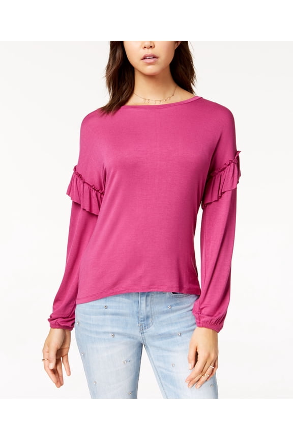 Juniors Ruffled Sleeve Top Magenta Haze L