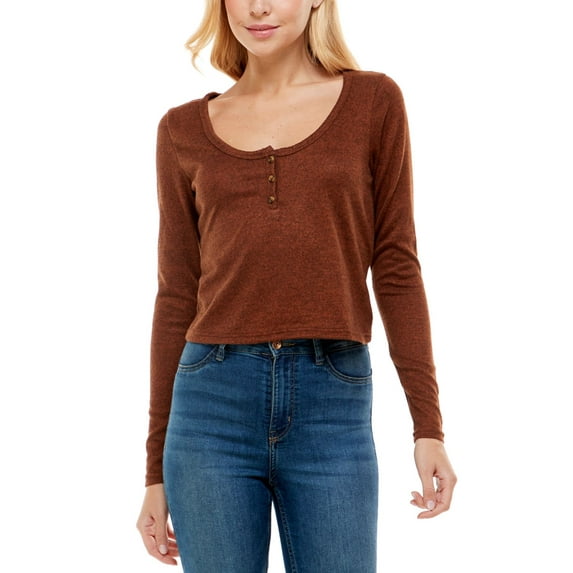 Ultra Flirt Juniors Scoop-Neck Henley Top