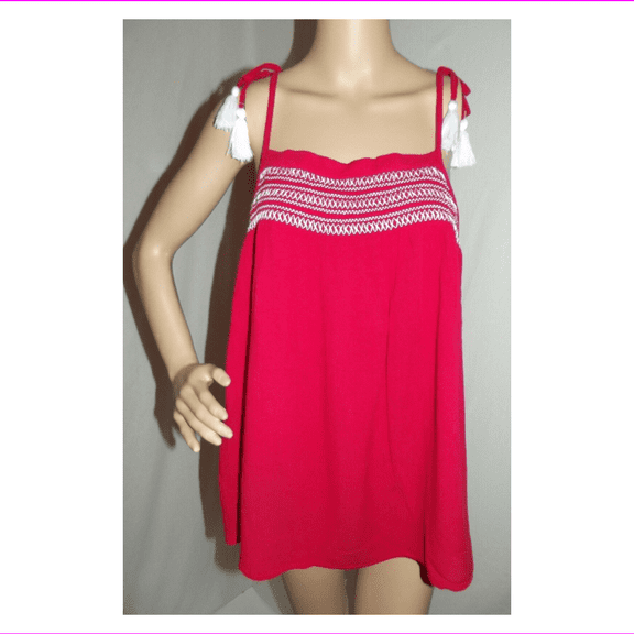 Ultra Flirt By Ikeddi Juniors Embroidered Smocked Tank Top Red L