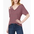 thumbnail image 1 of Ultra Flirt Juniors Striped Cutout T-Shirt Burgundy Stripe M, 1 of 1