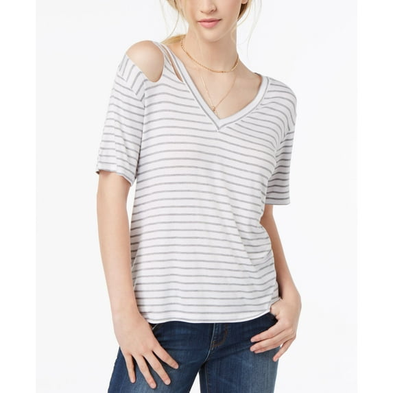Ultra Flirt Juniors' Striped Cutout T-Shirt (Grey Stripe, XS)