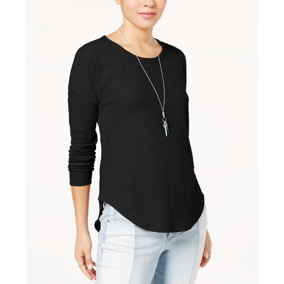 Ultra Flirt Juniors Waffle Knit High Low Top Black XL