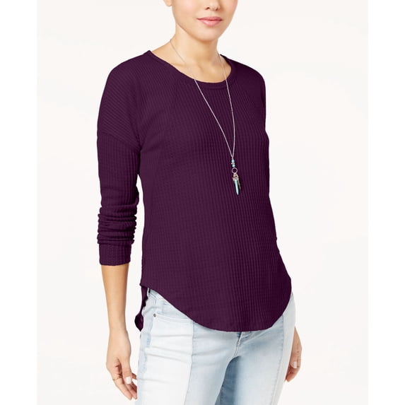 Ultra Flirt Juniors Waffle Knit High Low Top Potent Purple XL