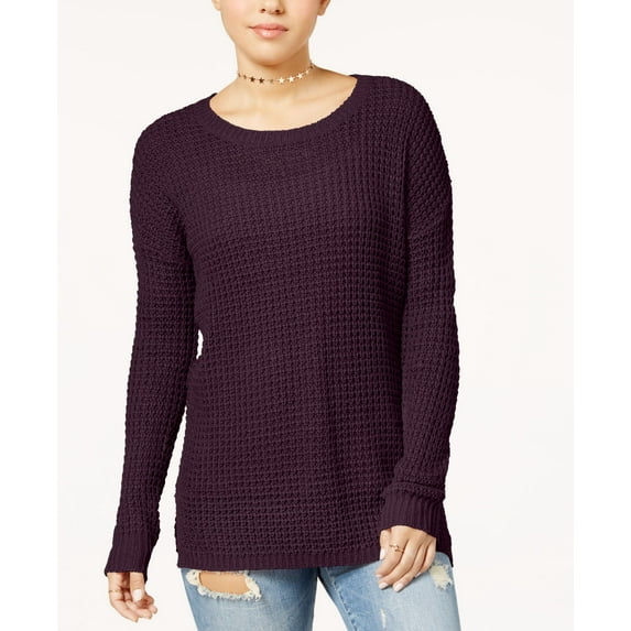 Ultra Flirt Juniors Waffle Knit Sweater Black Currant S