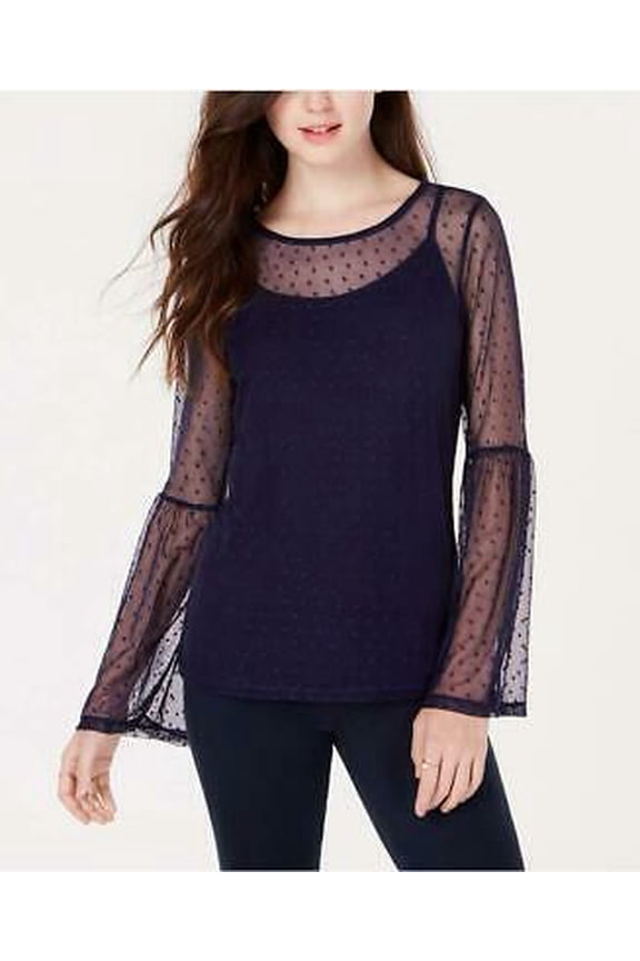 Women Juniors' Dot Mesh Long Bell Sleeve Top Size XS MSRP $34