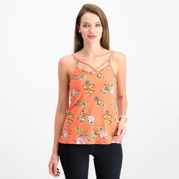 Ultra Flirt Women's Floral Print Sleeveless Strappy Tank Top Orange XL, $60 NWT