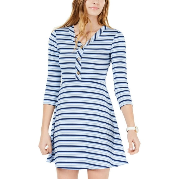 Ultra Flirt Womens 3/4 Sleeve Striped Casual Dress
