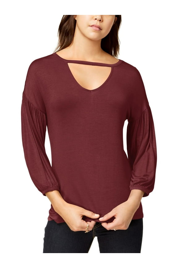 Womens Bubble Sleeve Keyhole Casual Top