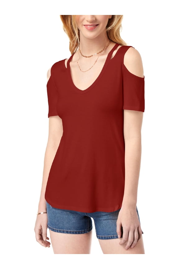 Womens Cold Shoulder Hi-Low Pullover Top Orange M