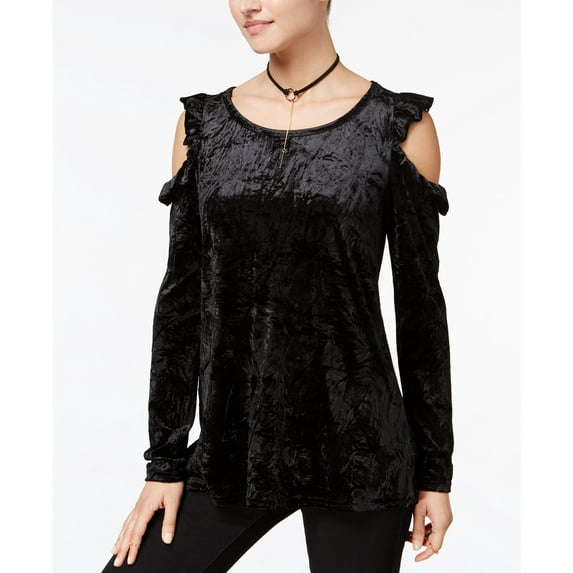 Ultra Flirt Womens Cold Shoulder Knit Blouse, Black, Small