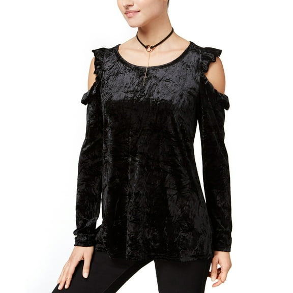 Ultra Flirt Womens Cold Shoulder Knit Blouse, Black, X-Small