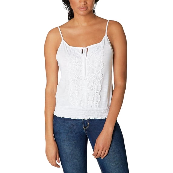 Ultra Flirt Womens Juniors Lace Trim Smocked Cami White L