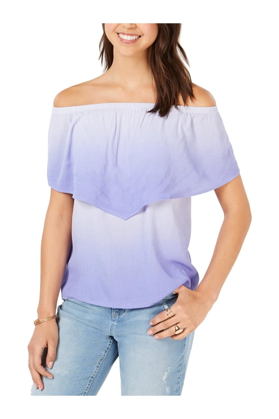 Womens Juniors Ombre Flounce Pullover Top