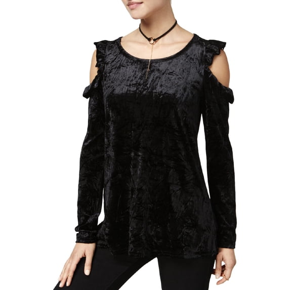 Ultra Flirt Womens Juniors Velvet Cold Shoulder Blouse