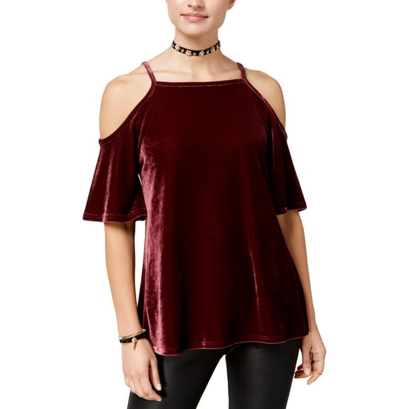 Ultra Flirt Womens Juniors Velvet Cold Shoulder Pullover Top