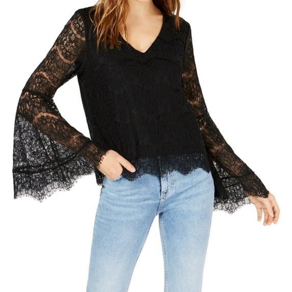 Ultra Flirt Womens Lace Pullover Blouse, Black, Juniors, Small