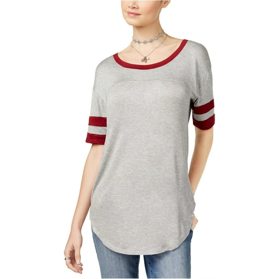 Ultra Flirt Womens Rugby Stripe Basic T-Shirt, Grey, Small