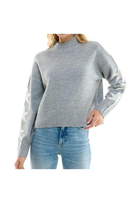 Womens Stars Mock Turtleneck Knit Sweater, Grey, Juniors, X-Large