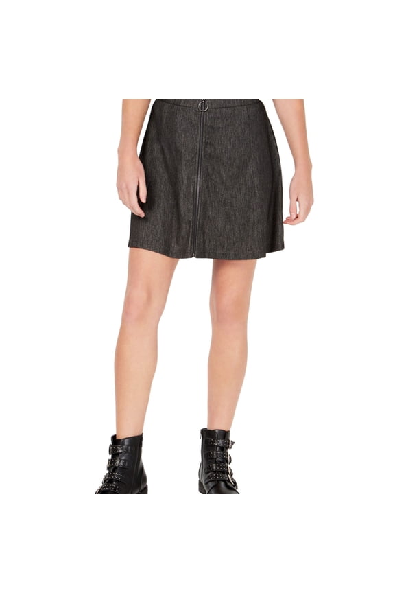 Womens Zip Front Skater Skirt, Black, Juniors, Large