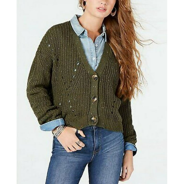 Ultra Flirt by Ikeddi Juniors Cropped Cardigan Sweater Various Colors S Green