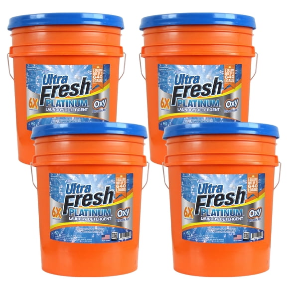 Ultra Fresh 4 Pack 6X Platinum Laundry Detergent, Up to 640 Loads, Bleach Alt, 5 Gallon