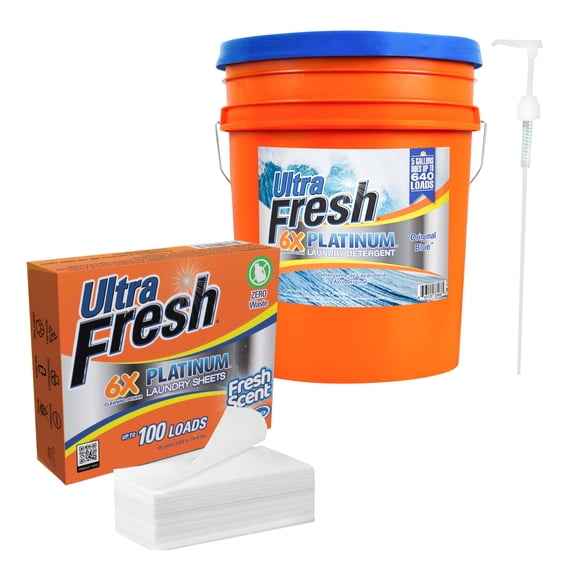 Ultra Fresh 6X Platinum 5 Gal Laundry Detergent & Platinum 6X Laundry Sheets