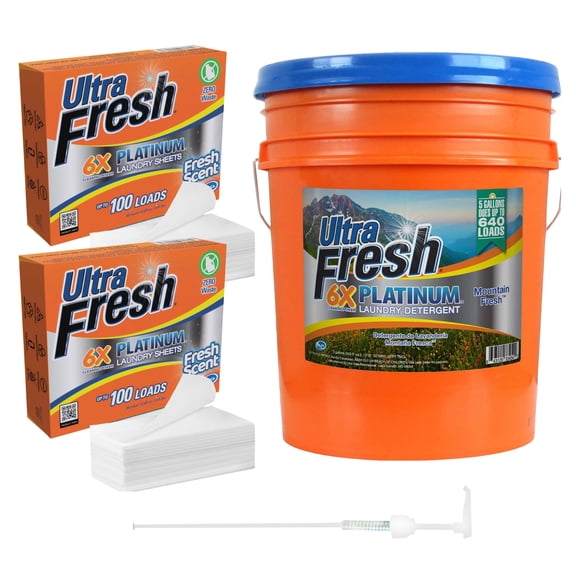 Ultra Fresh 6X Platinum Detergent, Mountain Fresh & 2 Pack Platinum 6X Laundry Sheets
