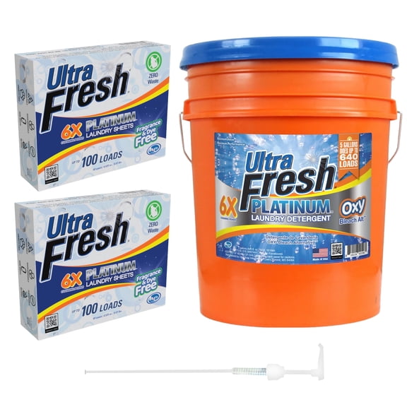 Ultra Fresh 6X Platinum Laundry Detergent & 2 Pack Laundry Sheets, Fragrance & Dye Free