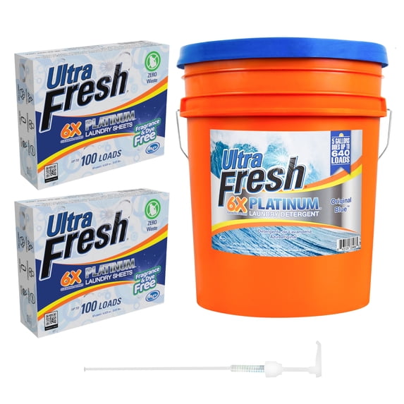 Ultra Fresh 6X Platinum Laundry Detergent & 2 Pack Platinum 6X Laundry Sheets, Scent Free